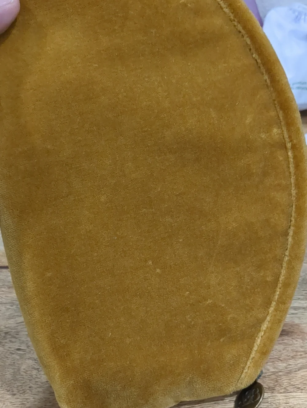 AMERICA & BEYOND Embroidered Mustard Velvet Clutch with Floral Appliqué